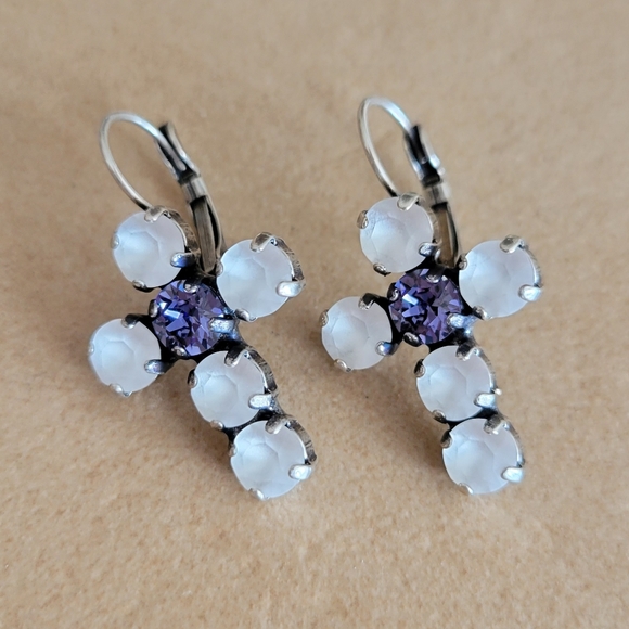 Austrian Crystal Cross Earrings - Picture 6 of 7